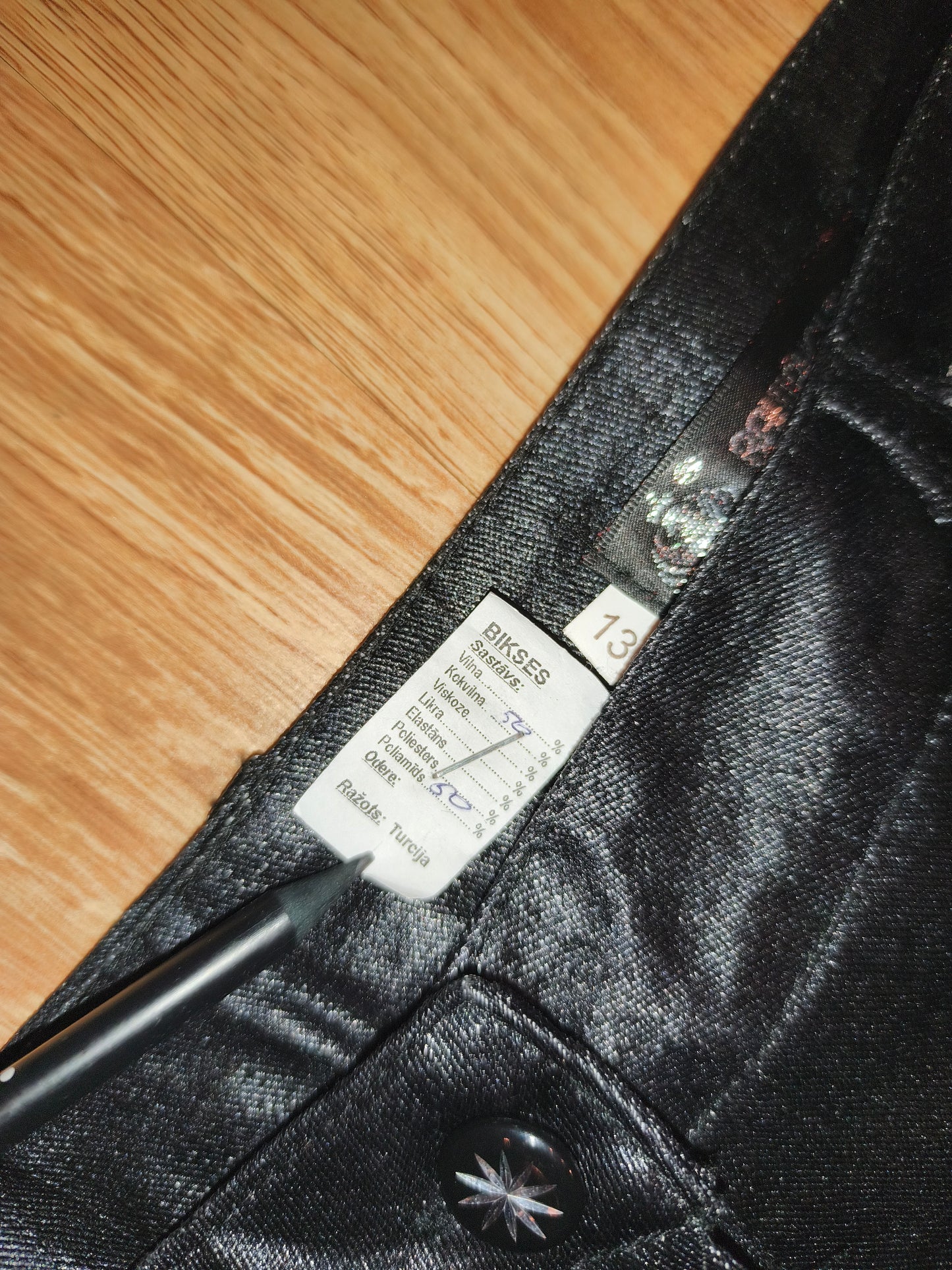 Vintage Y2K Coated Black Zip Pants – Cyber Grunge Punk Waxed Denim (Size 13 / XS-S)