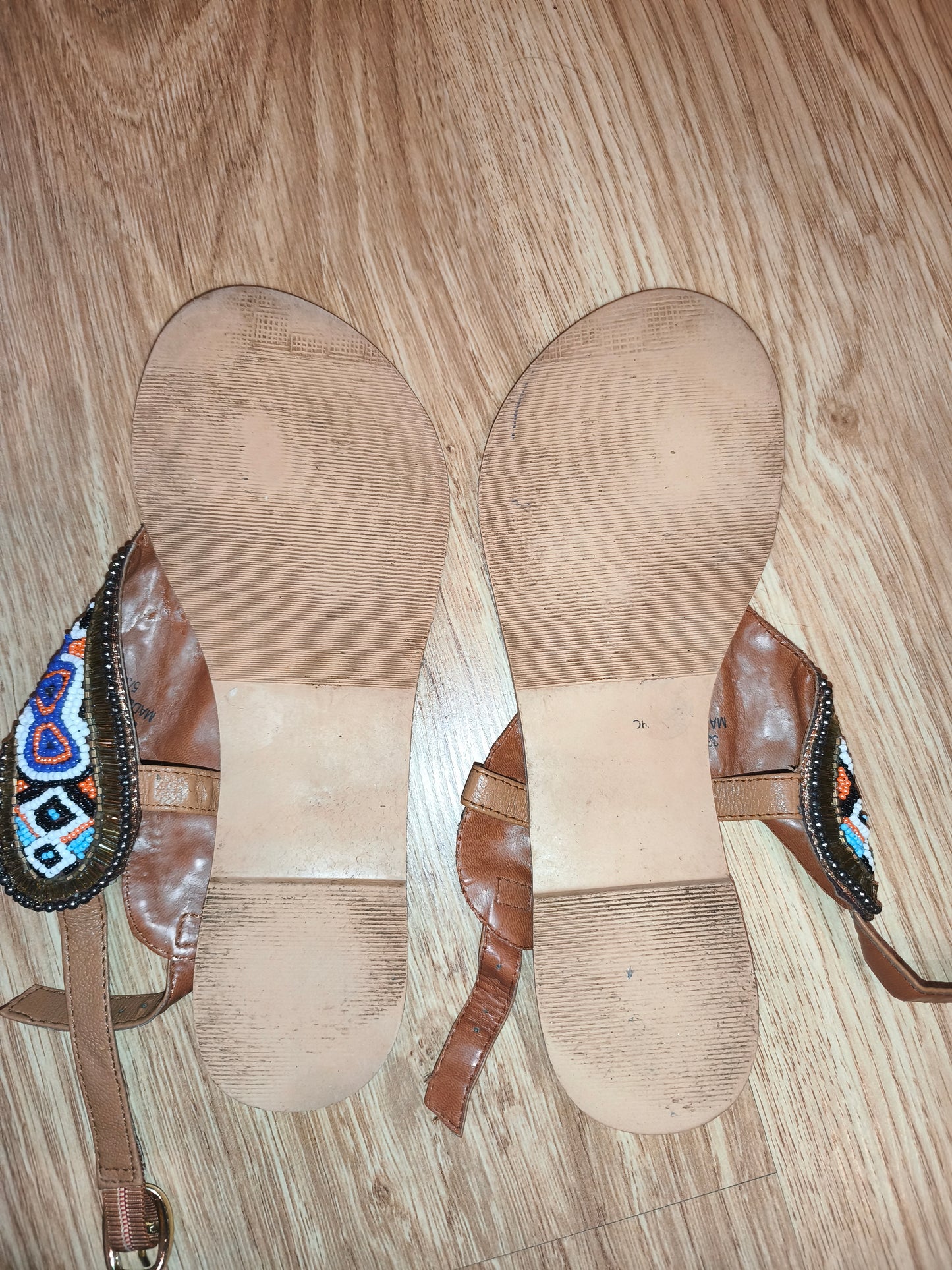 Women's Boho Vibrant Beaded Ankle-Strap Flat Sandals – Brown / Multicolor (Size EU 38 / UK 5)