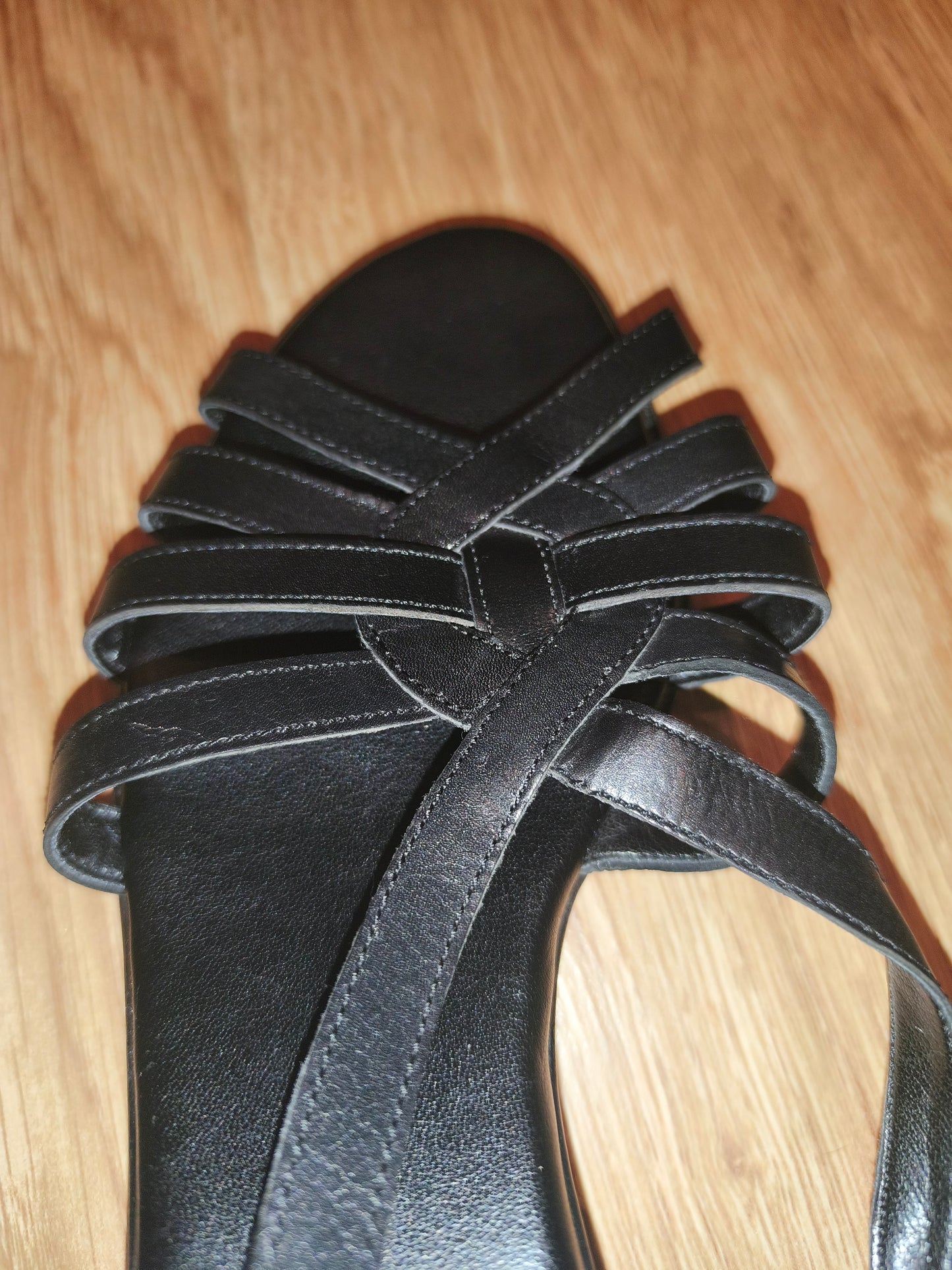TLC Women's Black Real Leather Strappy Low Wedge Sandals – Size EU 38 / UK 5