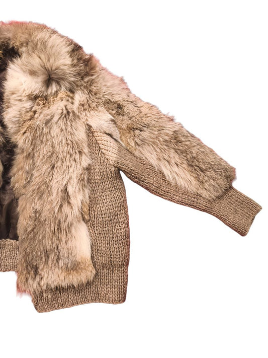 Real Fox Fur Knit Cardigan Jacket Women’s Size L – Genuine Fur Panels