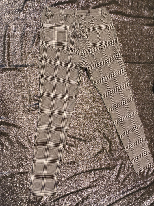 Miss Anna Glen Check Skinny Pants Black White Plaid Trousers Size 42 (US 10/12)