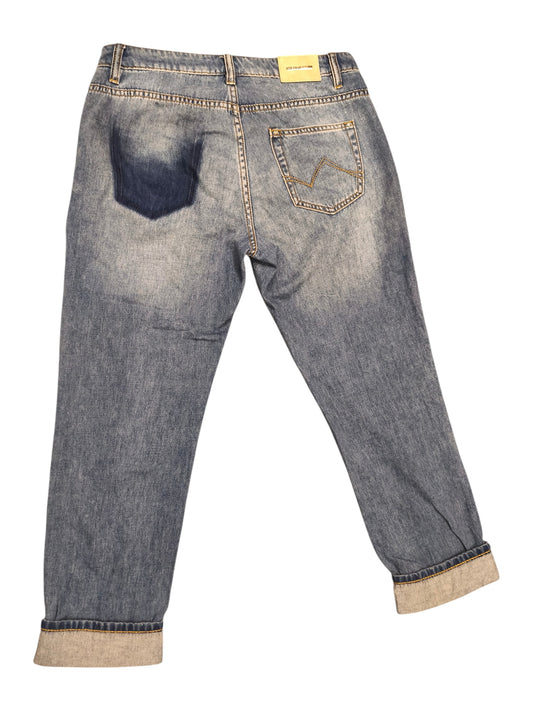 Gaudi Jeans Women's Sz 27 Blue Embellished Rhinestone Cuff Girlfriend Denim Jean