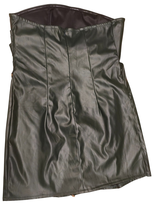 SHEIN Deep Green Faux Leather Mini Dress Gold Chain Straps Size L / EU 42