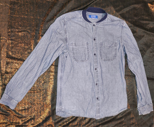 Adidas Originals Denim Chambray Shirt Men's 50 Medium Bomber Collar Zip Back