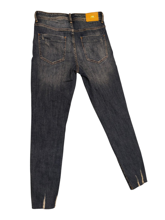 ZARA Premium Denimwear Mid Rise Skinny Jeans Womens Size 4/26 Distressed Hem