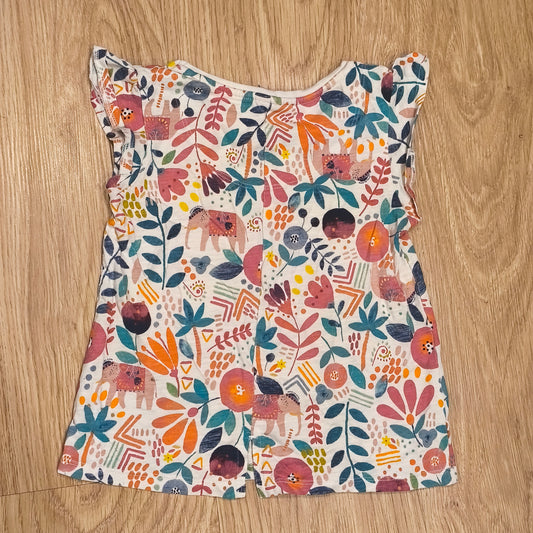 Tu Kids Girls Elephant Floral T-Shirt Top Flutter Sleeve Size 5-6 Yrs 110-116cm