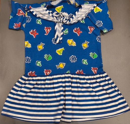 Trix & Trax Vintage Estonian Kids Nautical Dress - Blue & Striped (Size 116 / 5-6 Yrs) - NWT