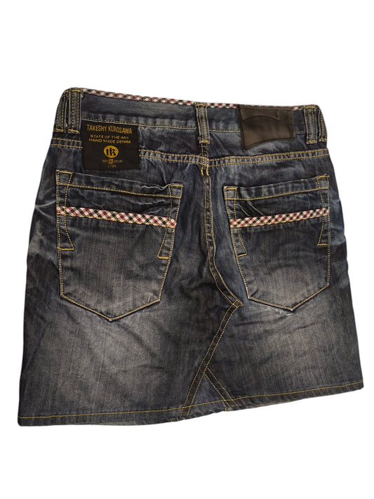 Takeshy Kurosawa Distressed Denim Mini Skirt Made in Italy Size 30 Y2K Patchwork