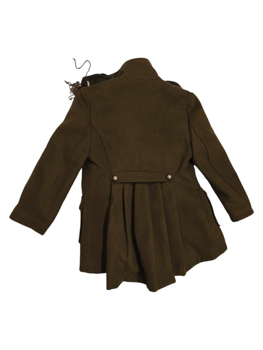 To Be Too Girls Military Coat Olive Green Embellished Pleated Back Size 26