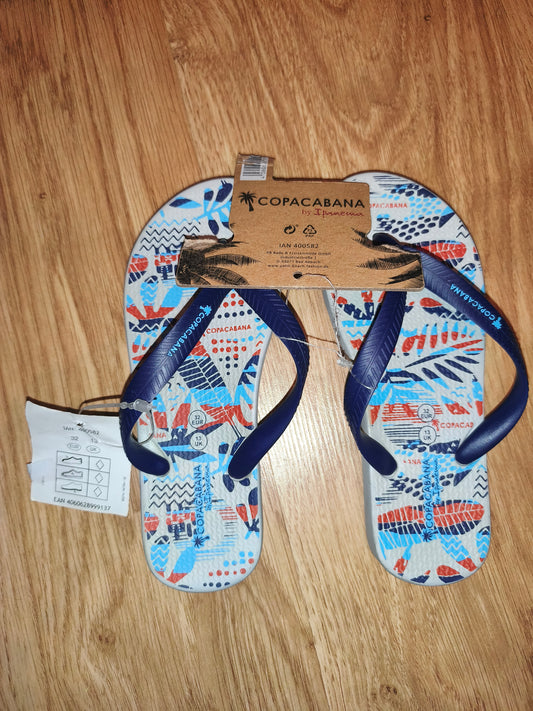 Copacabana by Ipanema Kids Tropical Print Flip Flops – Navy Blue (Size EUR 32 / UK 13) – NWT