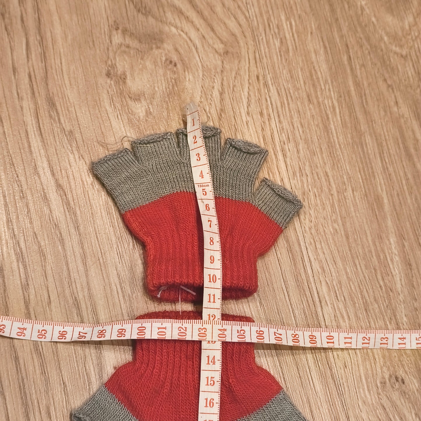 Red Grey Knit Fingerless Gloves Colorblock Wrist Warmer Mittens