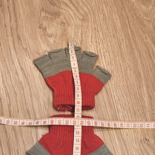Red Grey Knit Fingerless Gloves Colorblock Wrist Warmer Mittens