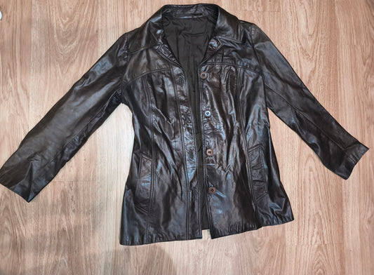 Vintage Fredrikson Jyväskylä Genuine Leather Jacket – Dark Brown – EU Size 36