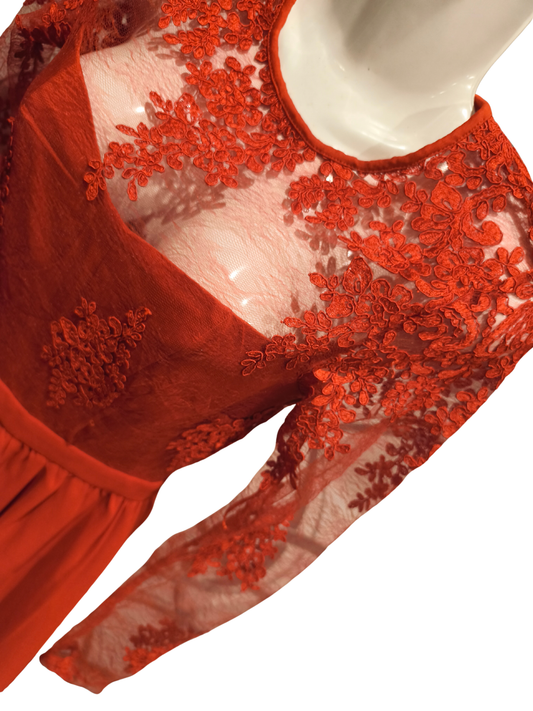 Missguided Red Lace Long Sleeve Mini Dress Fit & Flare Party Occasion