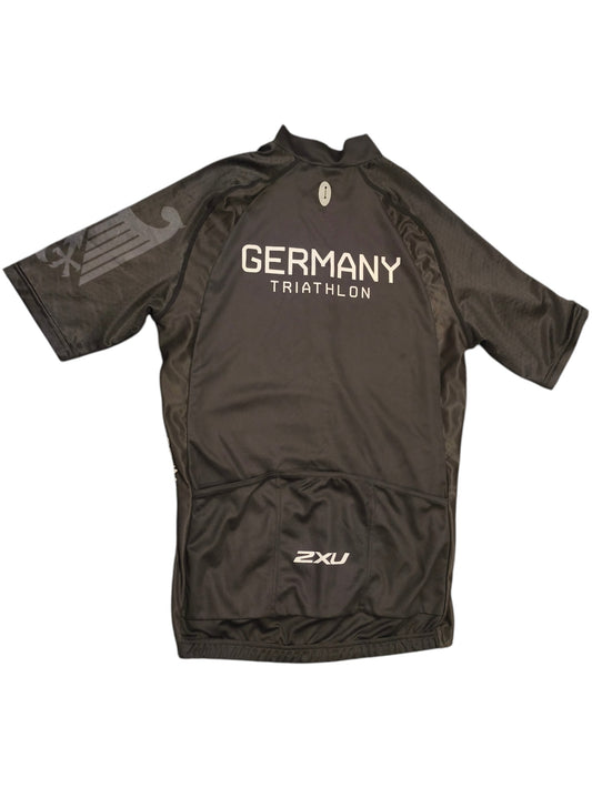 2XU Germany Triathlon Cycling Jersey Men's 2XL Black Short Sleeve Bike Top DTU