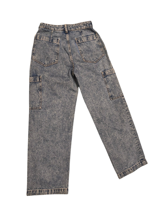 H&M Divided Acid Wash Wide Leg Carpenter Jeans Cargo Utility Denim Sz 4 (EUR 36)