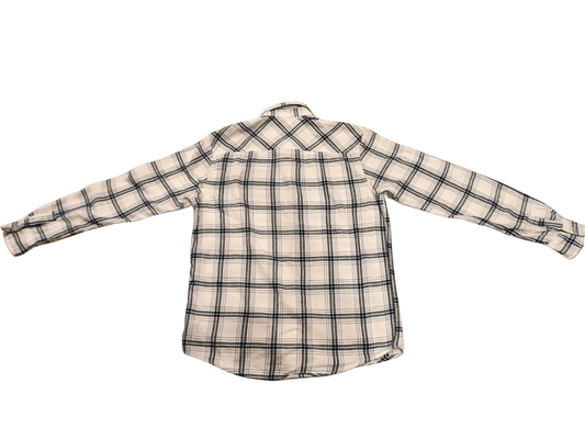 Tom Tailor Men's Flannel Shirt Size S Regular Fit White Blue Plaid Long Sleeve