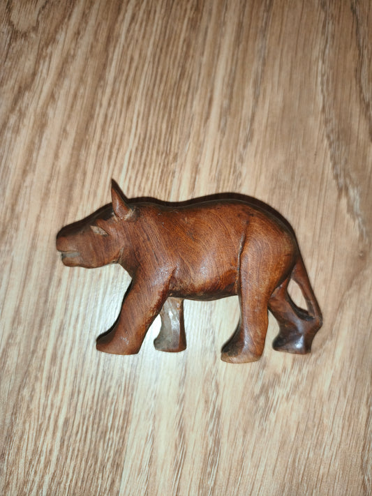 Vintage Hand-Carved Wooden Hippopotamus Figurine | Retro Wooden Animal Statue