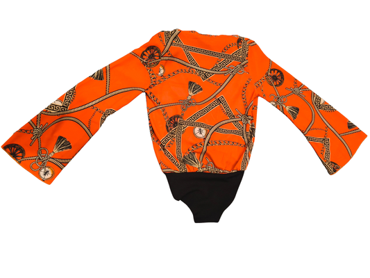 Stylewise Orange Nautical Rope Print Bodysuit - Size 6 - Made in UK - Long Sleev
