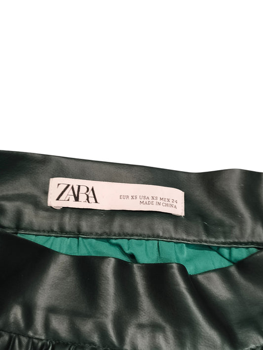 ZARA Faux Leather Pleated Midi Skirt Forest Green XS High Waisted Aesthetic