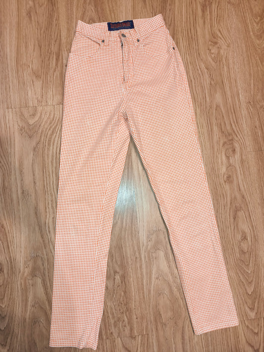 Vintage Second Image Orange & White Gingham Check Slim-Fit Pants – Size 10 (S)