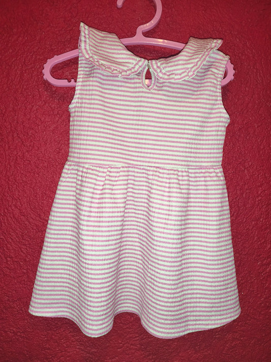 Matalan Baby Girls Pink & White Striped Peter Pan Collar Dress – Size 12-18 Months