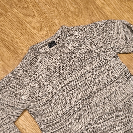 Next Boys Jumper Sweater Grey Black Marl Chunky Knit Crew Neck Age 11 146cm
