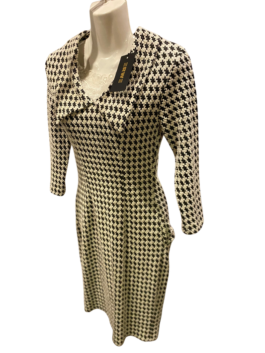 ERWE Houndstooth Sheath Dress Size 34 (US 2/4) Black & White Textured Knit