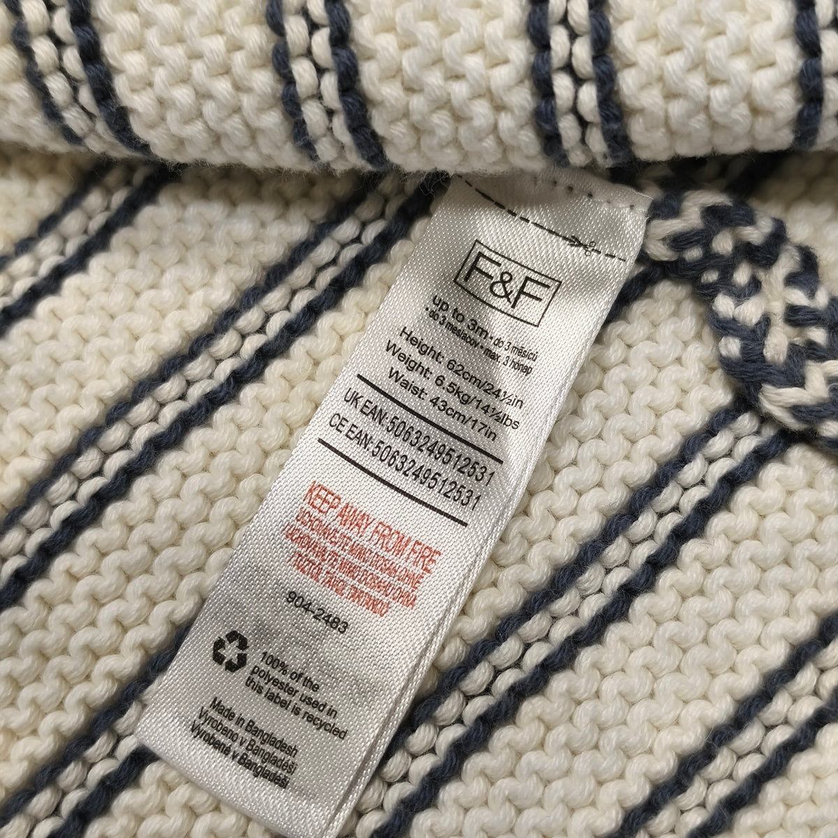 Fred & Flo Baby Hooded Knit Cardigan Jacket Striped Cream Blue Up To 3 Months