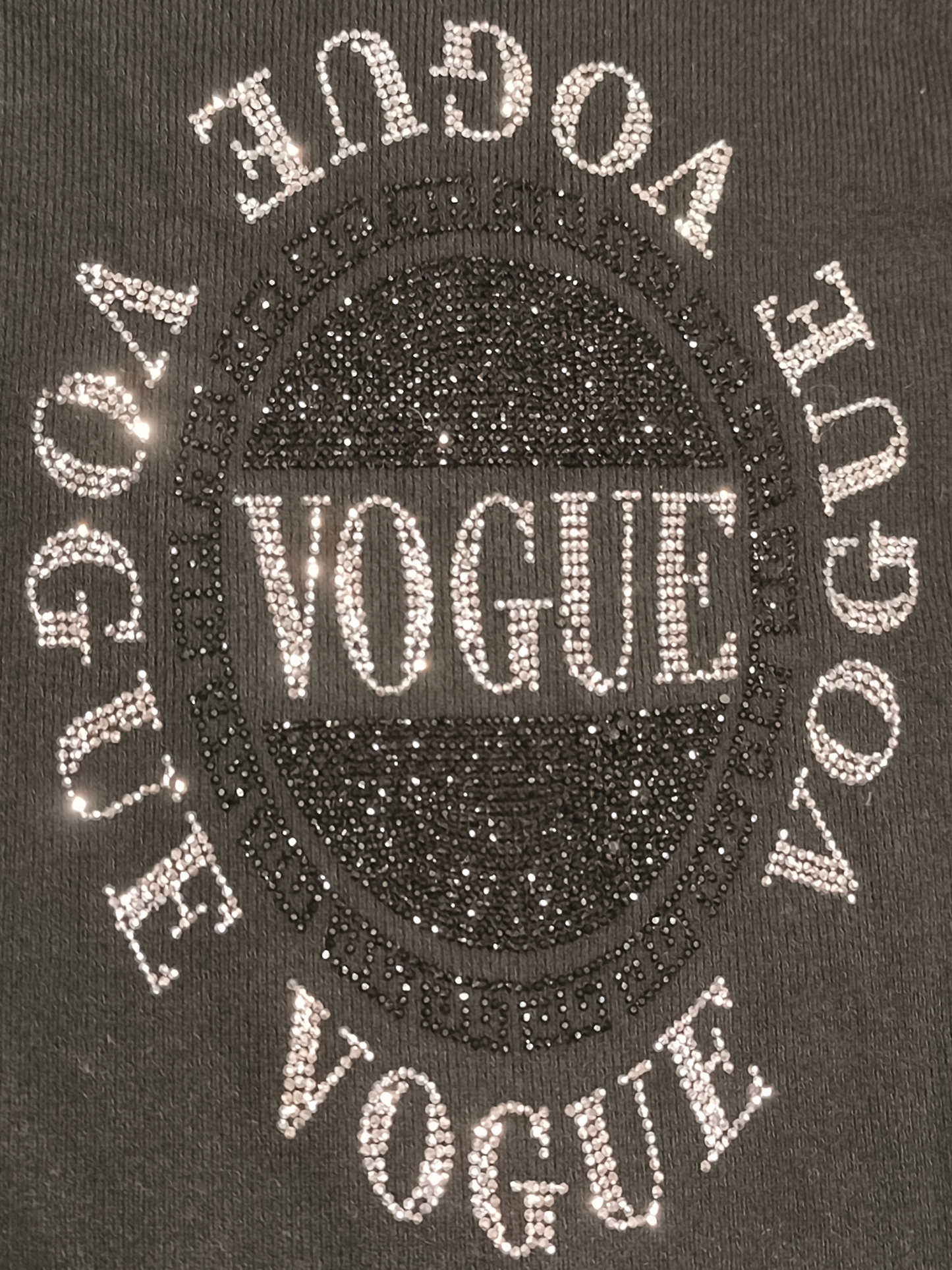 Rosy Days Black Bodycon Mini Dress Rhinestone Vogue Logo Crystal Zip Size TU