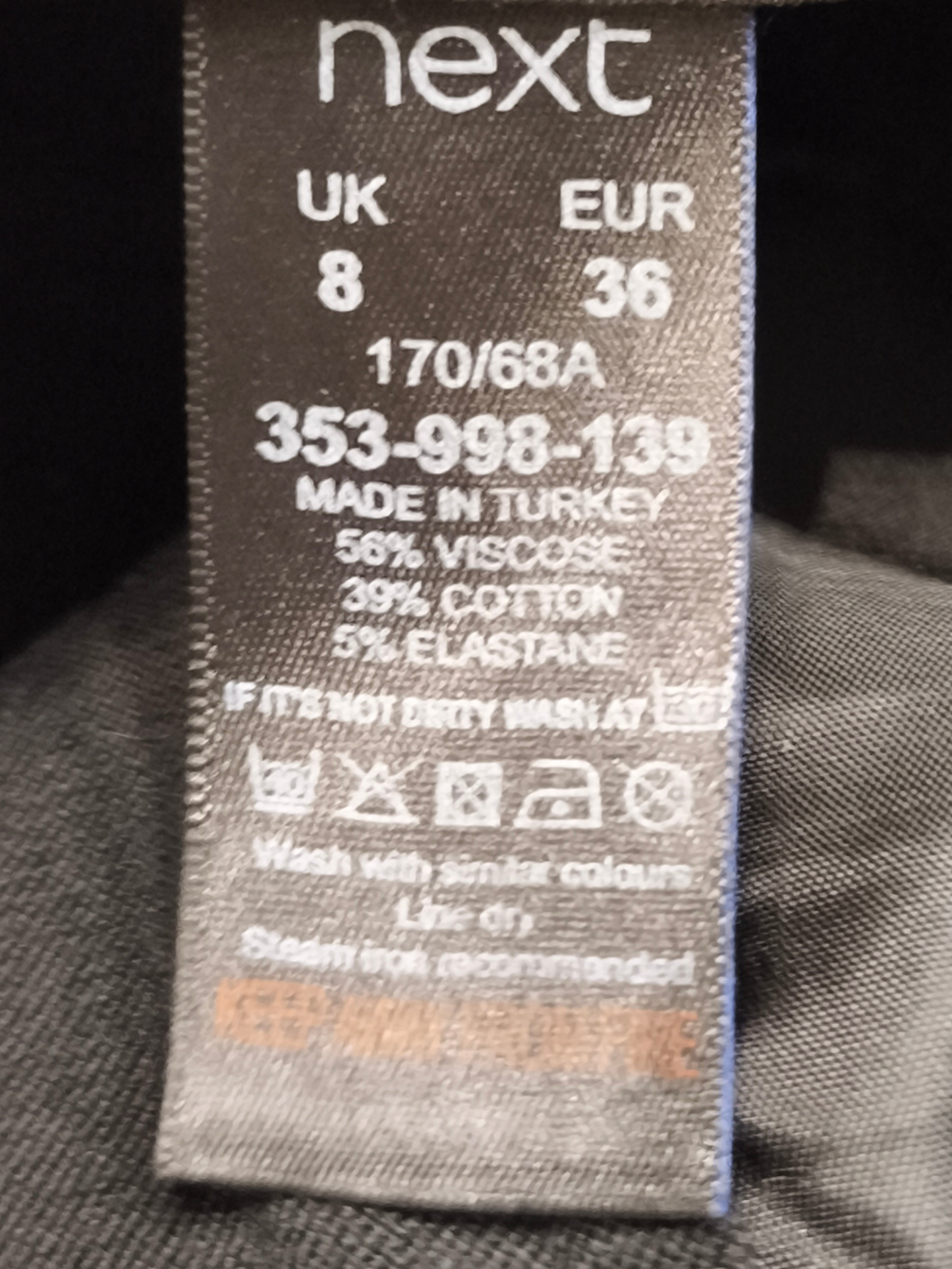Next Women's Black Slim Leg Trousers Size UK 8 Stretch Pull On Smart Work