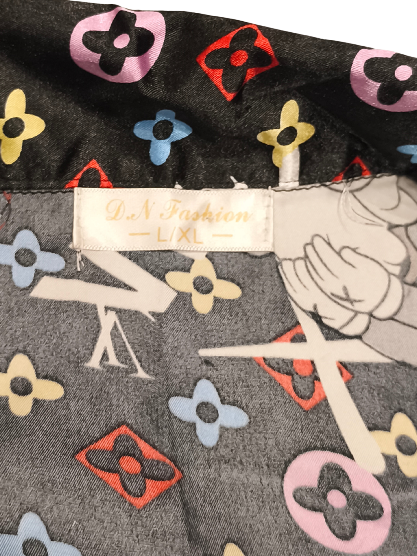 Streetwear Mashup Pajama Shirt - KAWS Jordan LV Style Print - Size L/XL - Black