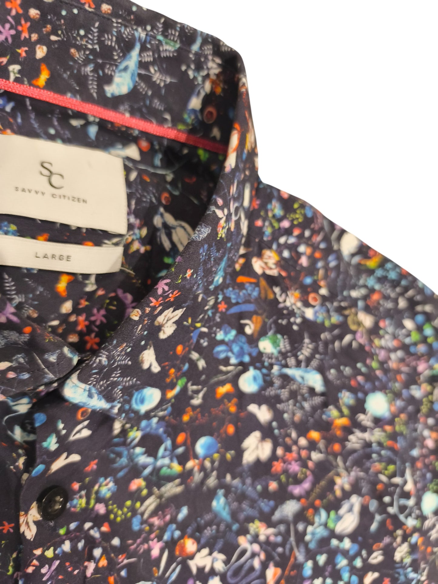 Savvy Citizen Men's Large Floral Bird Snake Graphic Button Up Shirt Long Sleeve