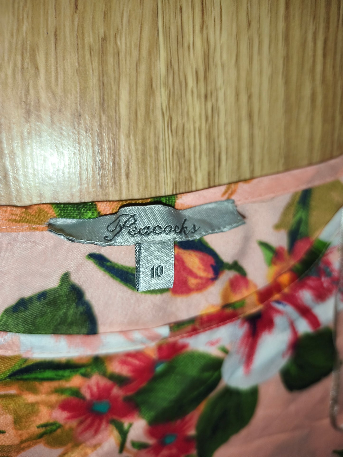 Peacocks Floral Print Tie-Sleeve Blouse – Peach & Multicolour, Size UK 10