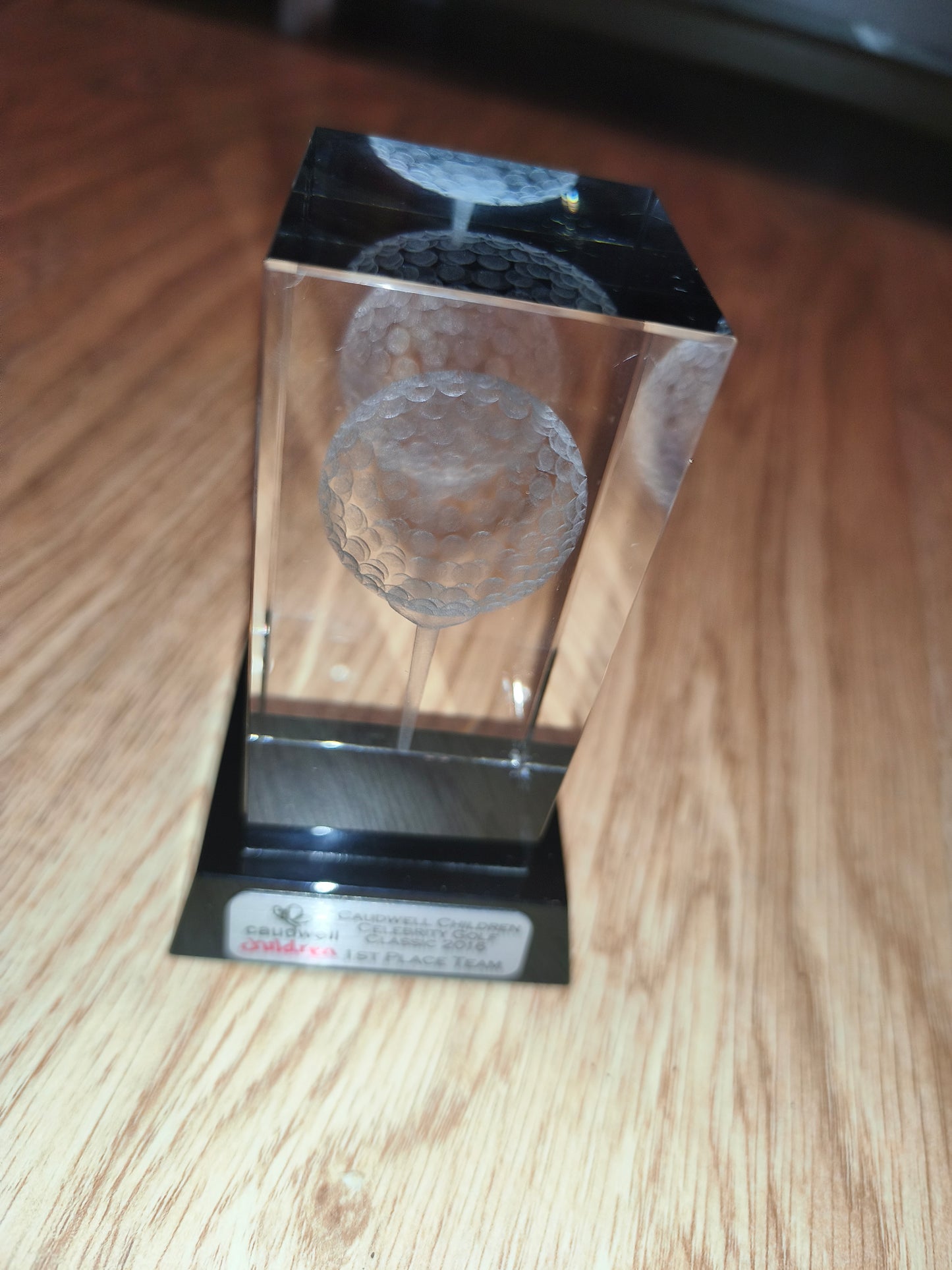 Vintage 3D Laser Etched Crystal Golf Trophy – Caudwell Children Celebrity Golf Classic 2016 1st Place Team Award