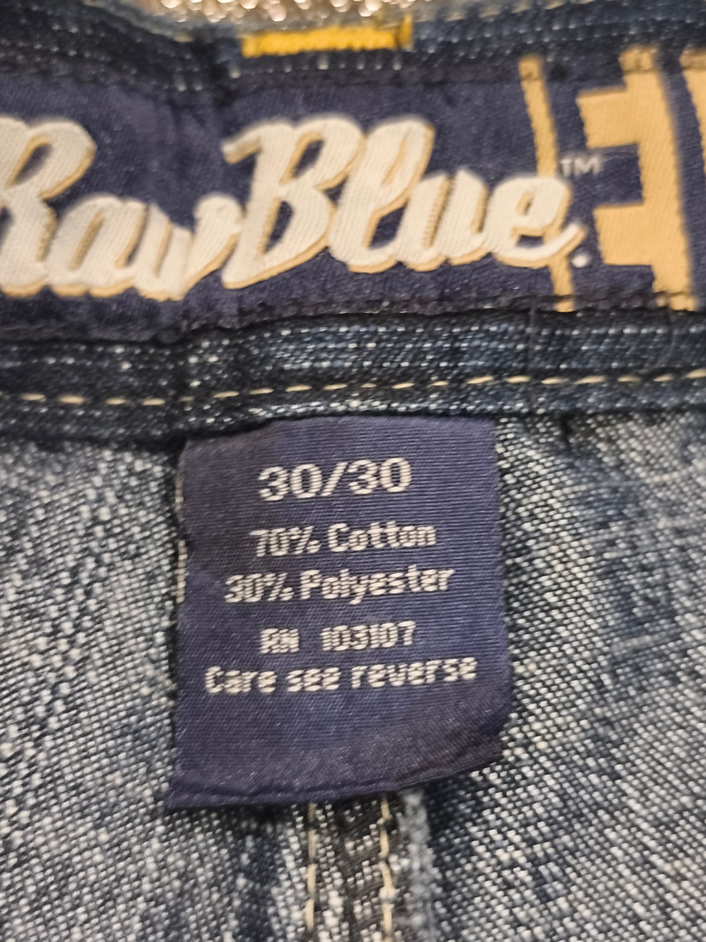 Vintage Raw Blue EU Baggy Jeans 30x30 Y2K Streetwear Crosshatch Blue Denim