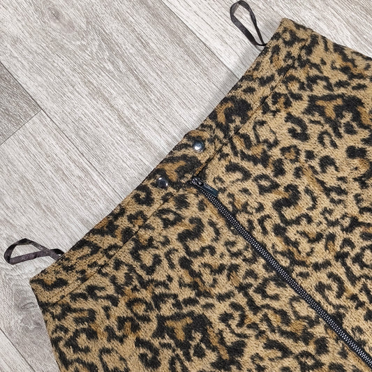 Next Women Animal Leopard Print Textured Mini Skirt Full Front Zip UK 14 EUR 42
