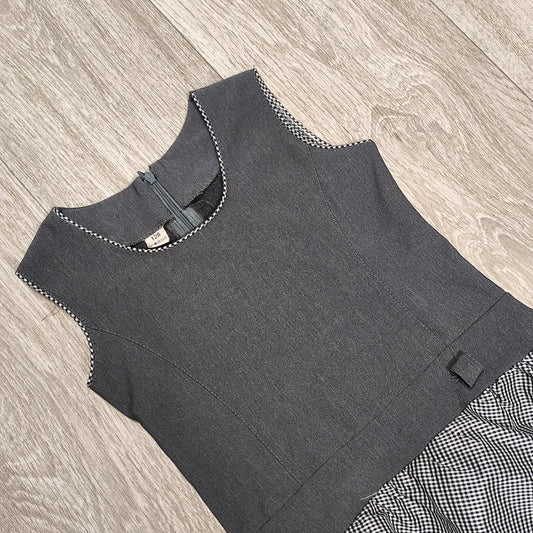 Girls Dress Gray Black Gingham Checkered Sleeveless Size 128 7-8 Years