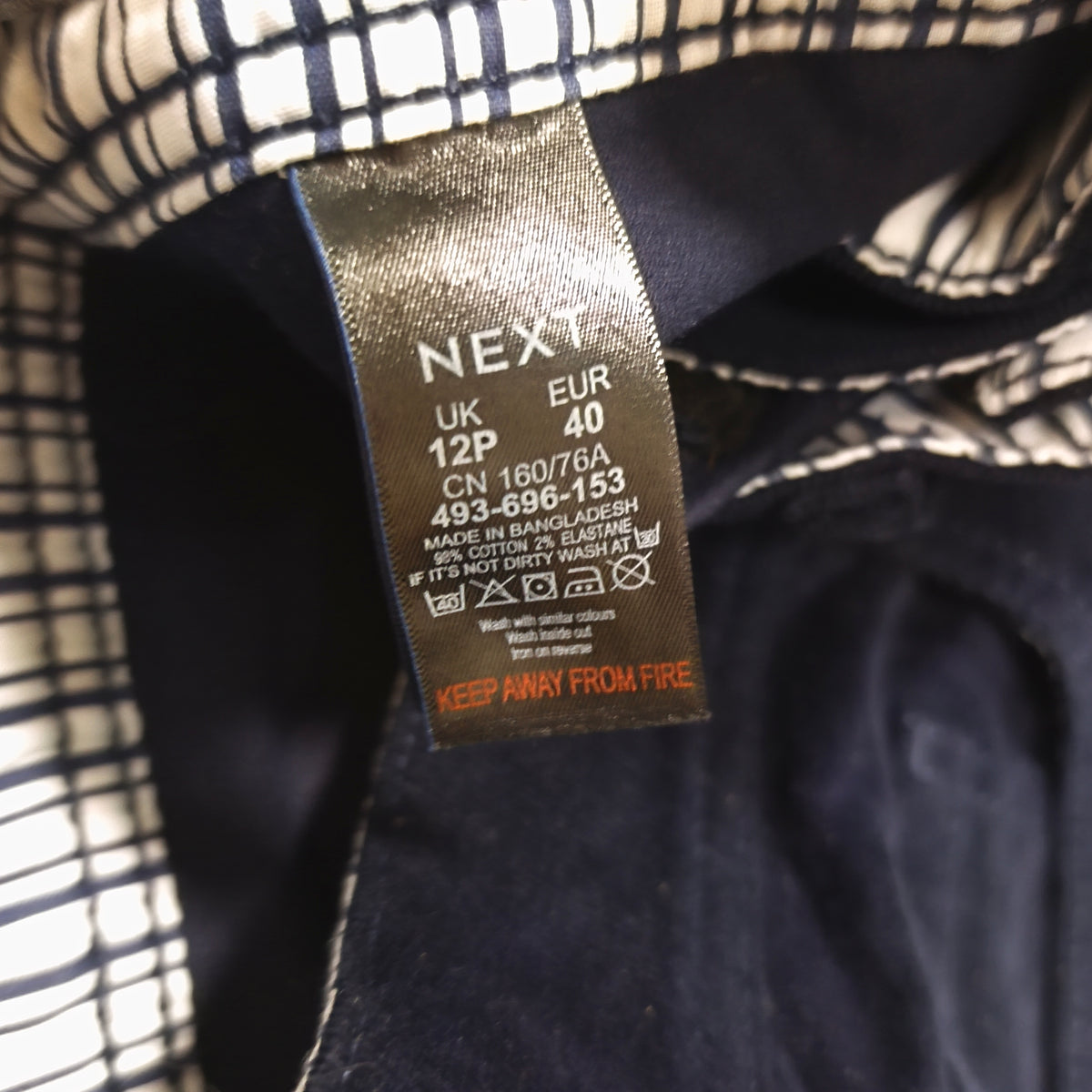 NEXT Petite Womens Navy Blue Corduroy Trousers Pants Size UK 12P EU 40 Stretch