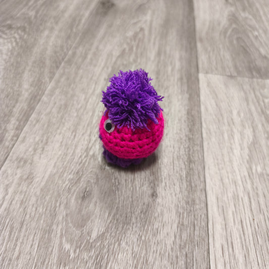Handmade Crochet Mini Monster Plush Pink Purple Googly Eyes Yarn Toy Creature
