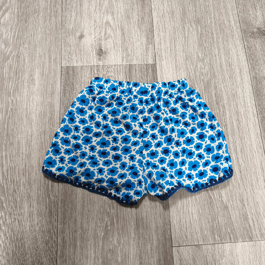 Next Baby Girls Blue Floral Shorts 9-12 Months Cotton Elastic Waist Pom Pom Trim