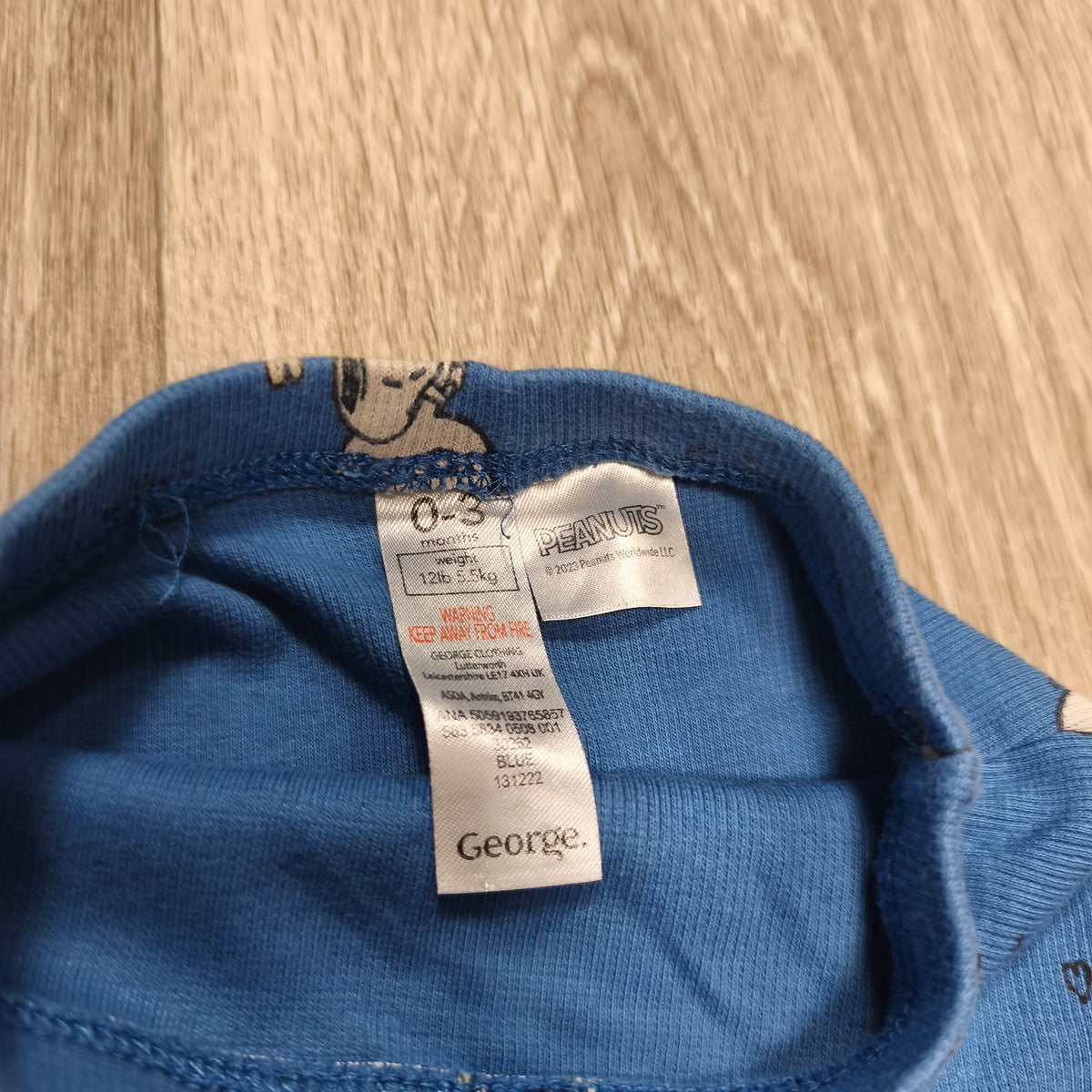 George Peanuts Snoopy Blue Ribbed Knit Baby Leggings Trousers Pants 0-3 Months