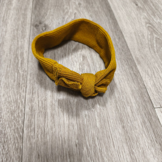 Yellow Ochre Mustard Ribbed Knit Bow Headband Stretchy Elastic Hairband Hair Tie