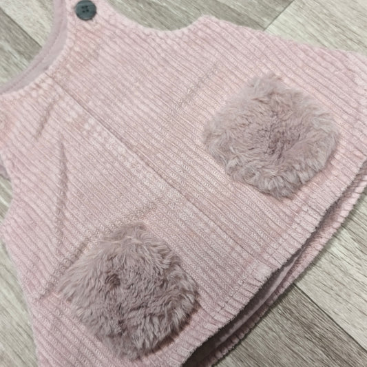 Pink Newborn Corduroy Pinafore Dress Faux Fur Pockets 100% Cotton