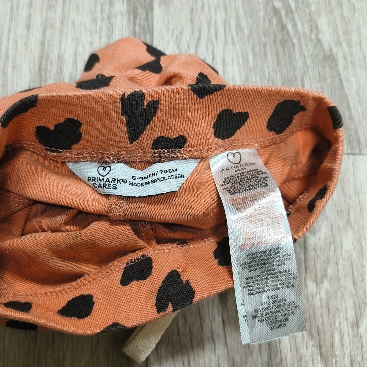 Primark Baby 6-9 Months Orange Black Animal Print Shorts