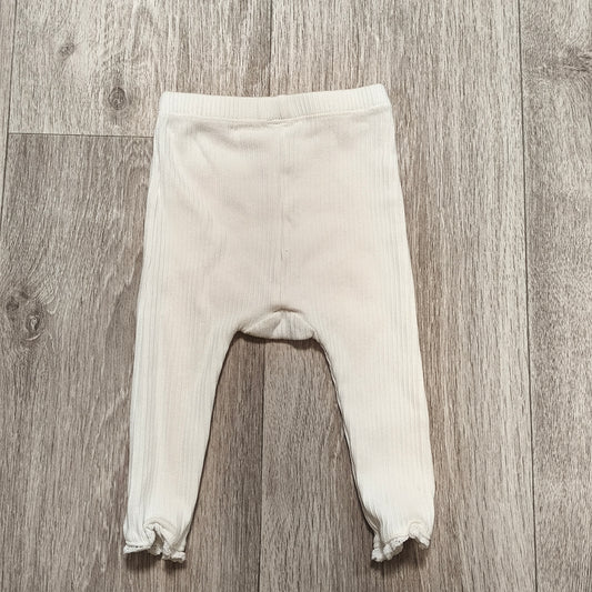 Baby Ribbed Leggings 6–9 Months Cream Elastic Waist Lace Trim