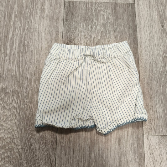 M&S Baby Shorts 6-9 Months White Blue Stripe Crochet Hem Bloomers