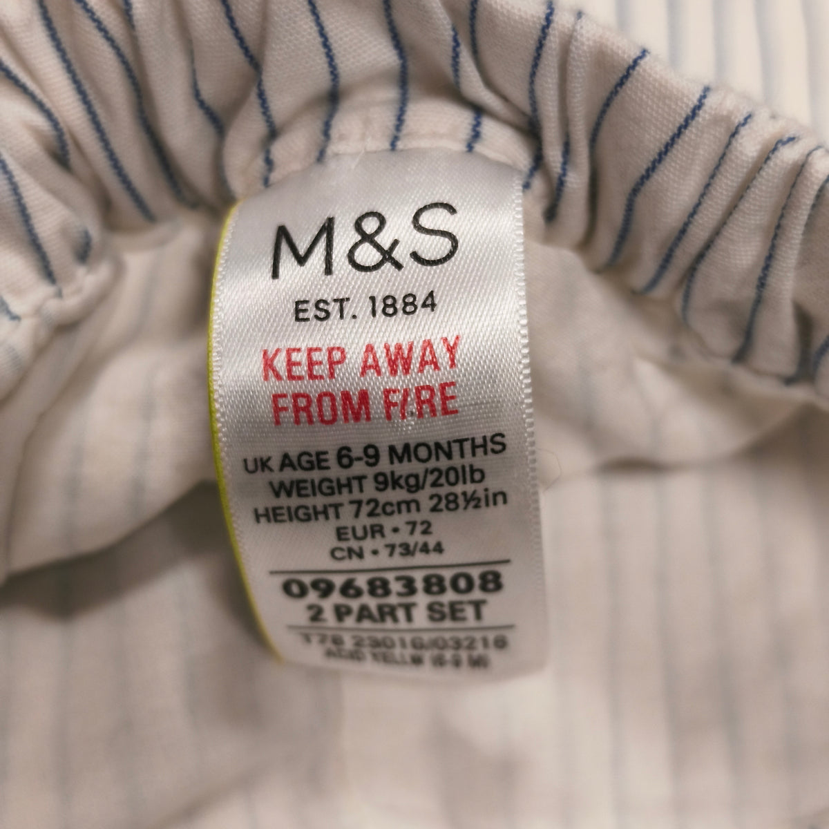 M&S Baby Shorts 6-9 Months White Blue Stripe Crochet Hem Bloomers