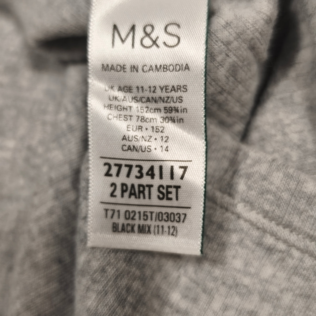 M&S Grey Long Sleeve Top Age 11-12 Years EUR 152 Kids