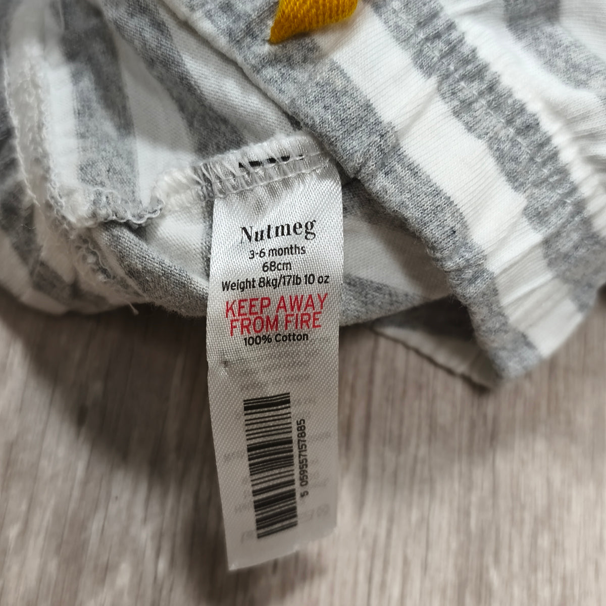 Nutmeg Baby Shorts 3-6 Months 68cm Grey White Striped 100% Cotton